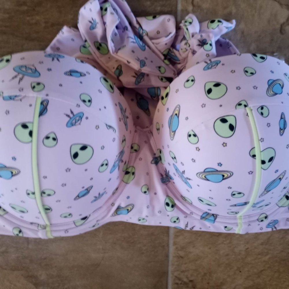 Midnight Hour halter swim top pastel alien print plus size